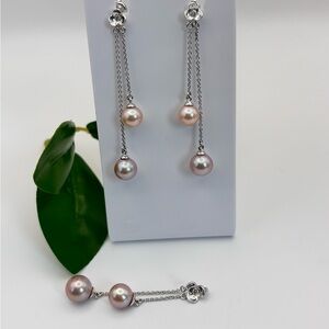 Elegant 14k Diamond Pearl Drop Earrings and Pendant